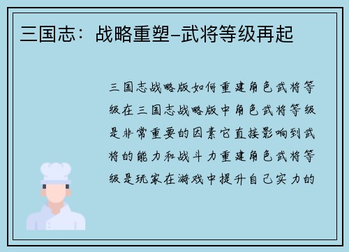 三国志：战略重塑-武将等级再起